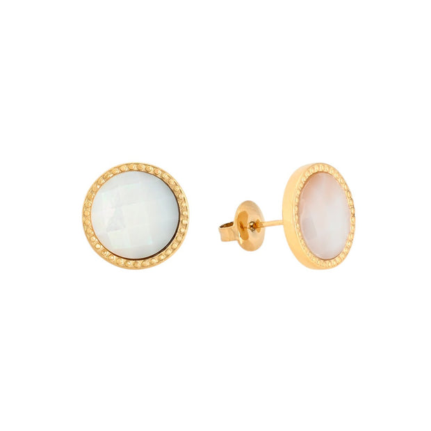 Boucles d\'oreilles en acier ronde avec pierre naturelle