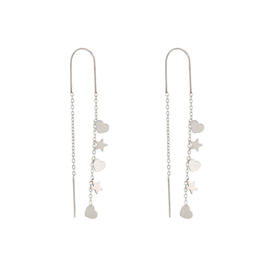 Boucles d'oreilles Alba en acier long coeur