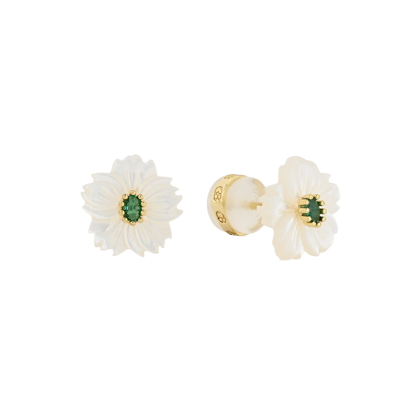 Boucles d'oreilles Luna en acier nacre fleur vert