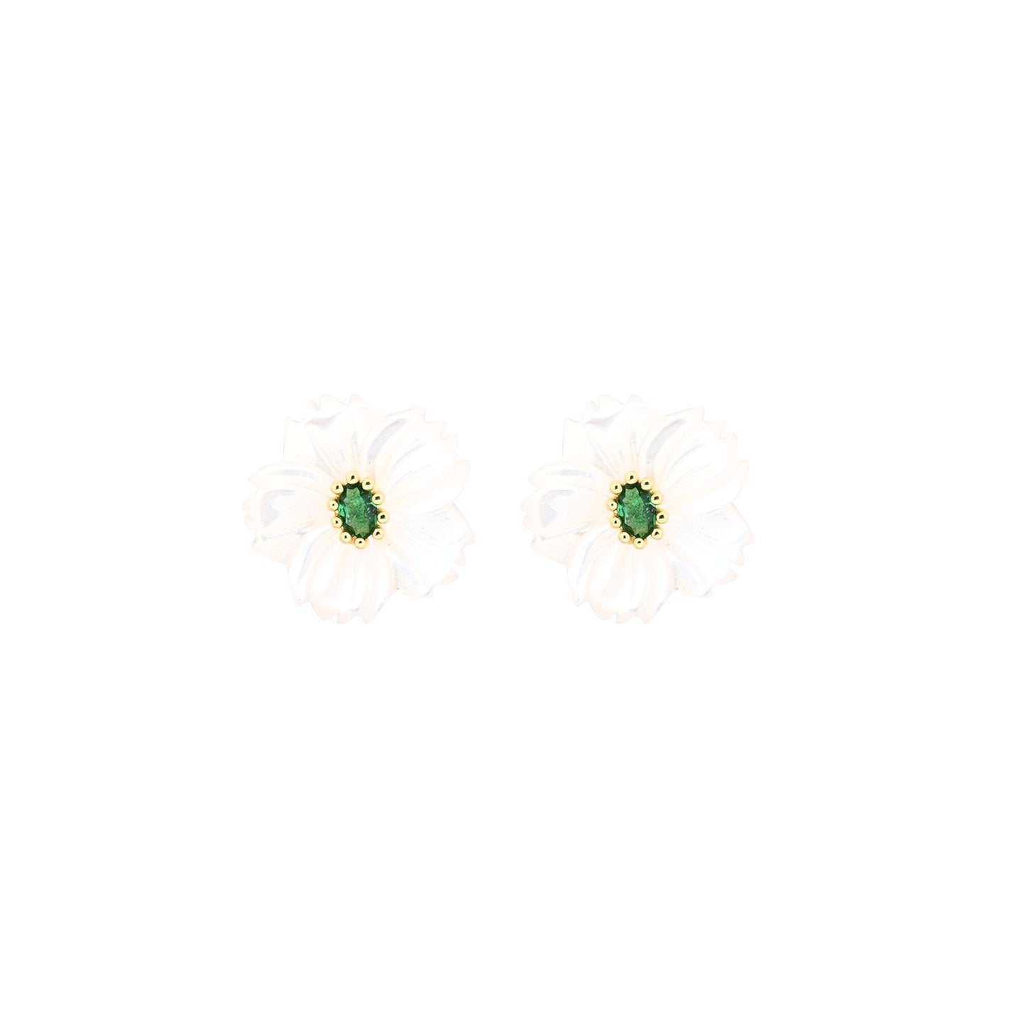 Boucles d'oreilles Luna en acier nacre fleur vert