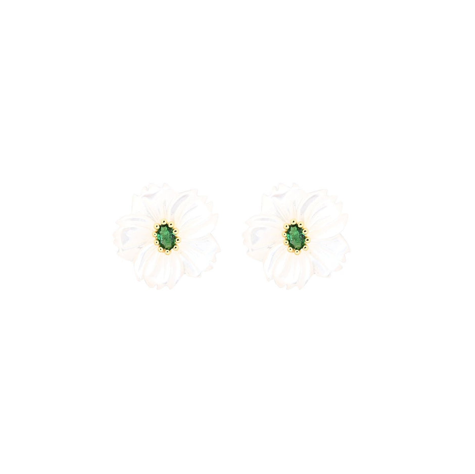 Boucles d'oreilles Luna en acier nacre fleur vert
