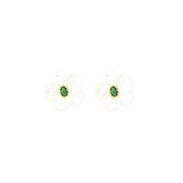 Boucles d'oreilles Luna en acier nacre fleur vert