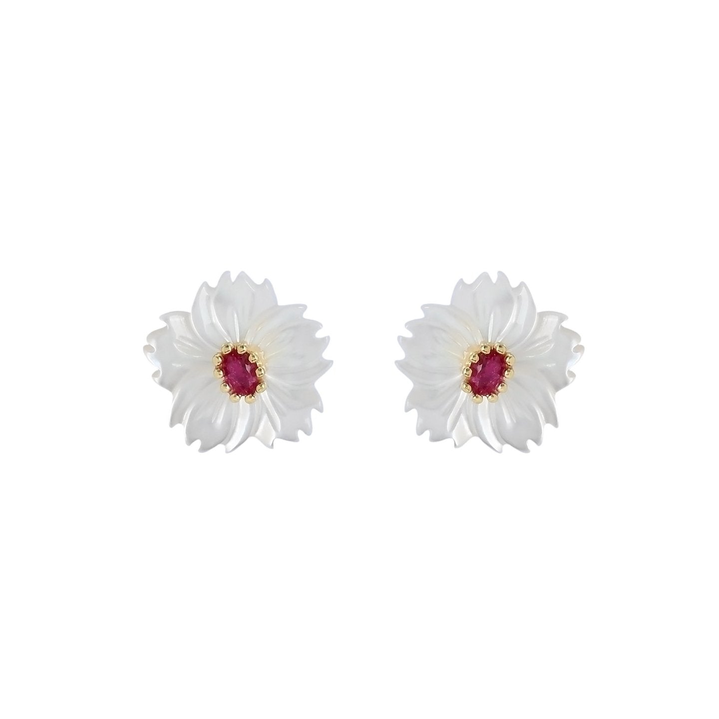 Boucles d'oreilles Luna en acier nacre fleur rouge