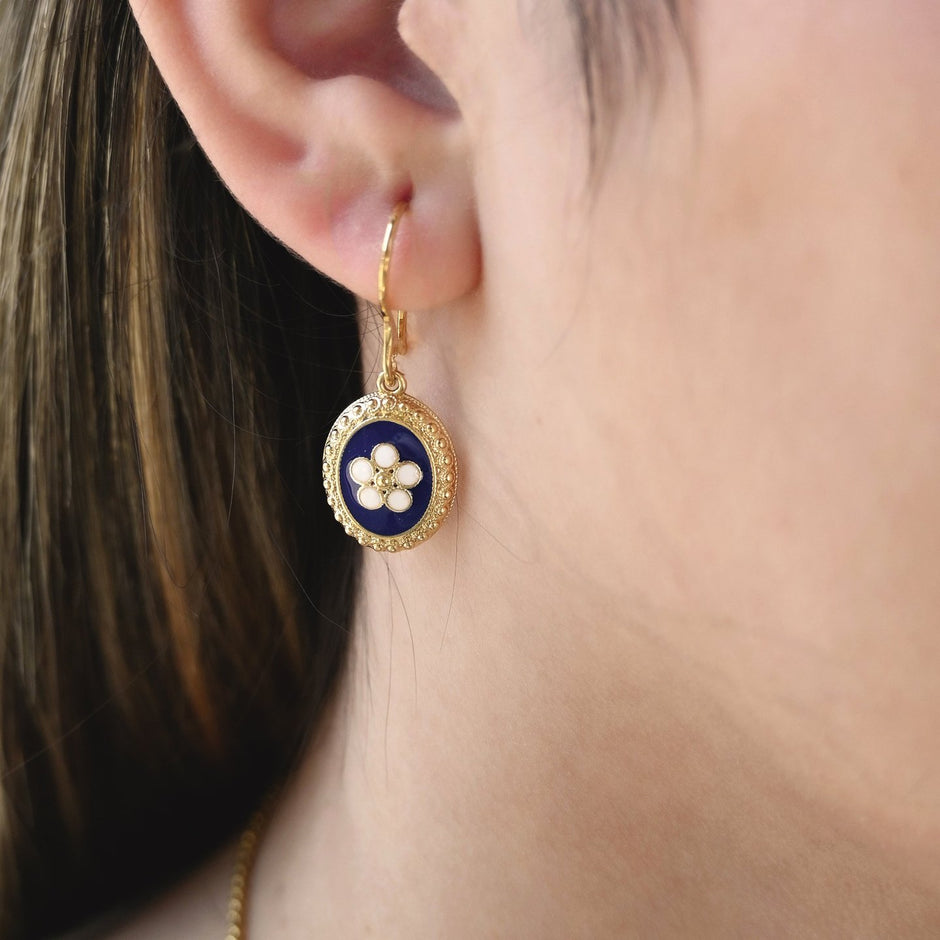 Boucles d'oreilles Aria plaqué or fleur traditionnel ovale