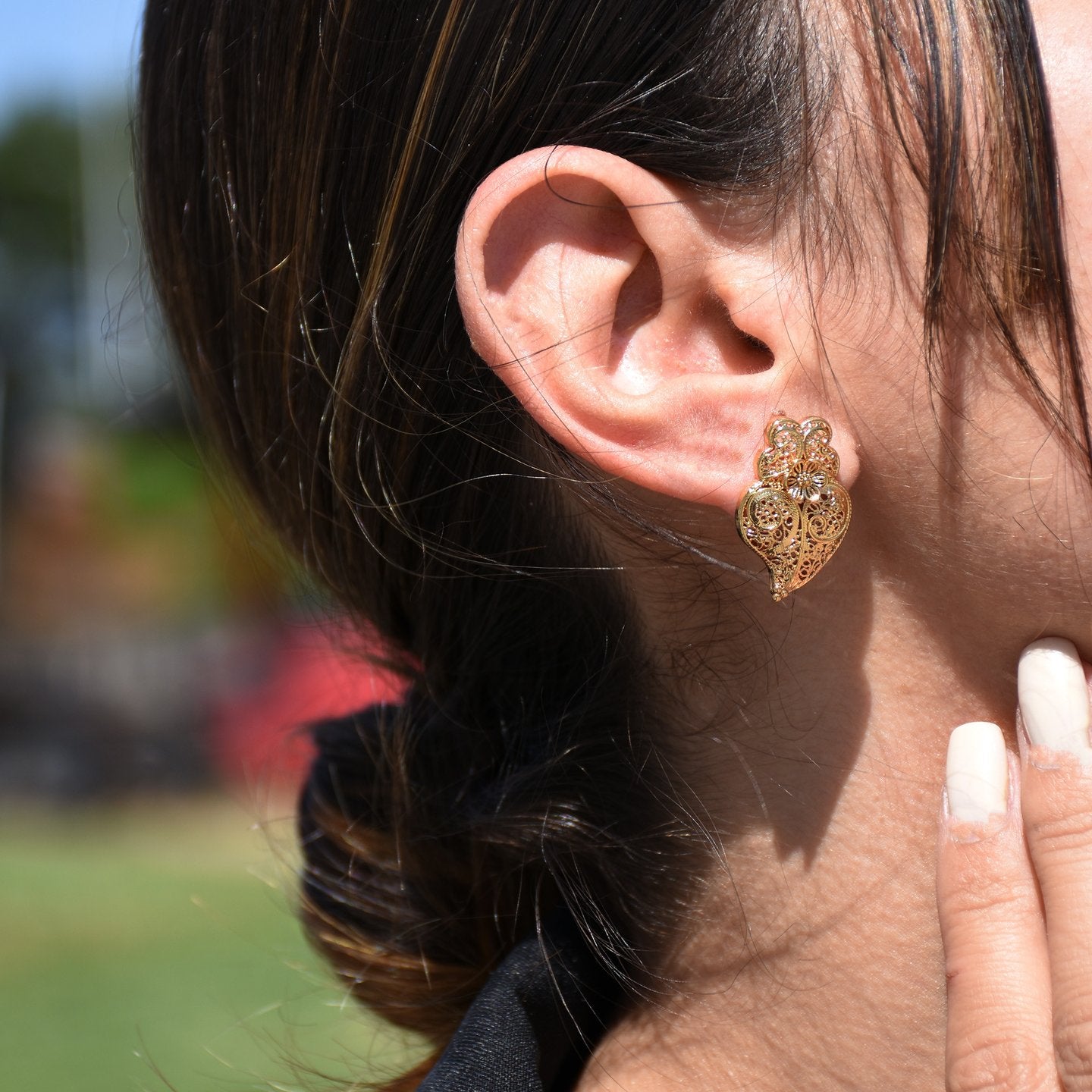 Boucles d’oreilles Aria semi précieuse traditionnelle coração de viana