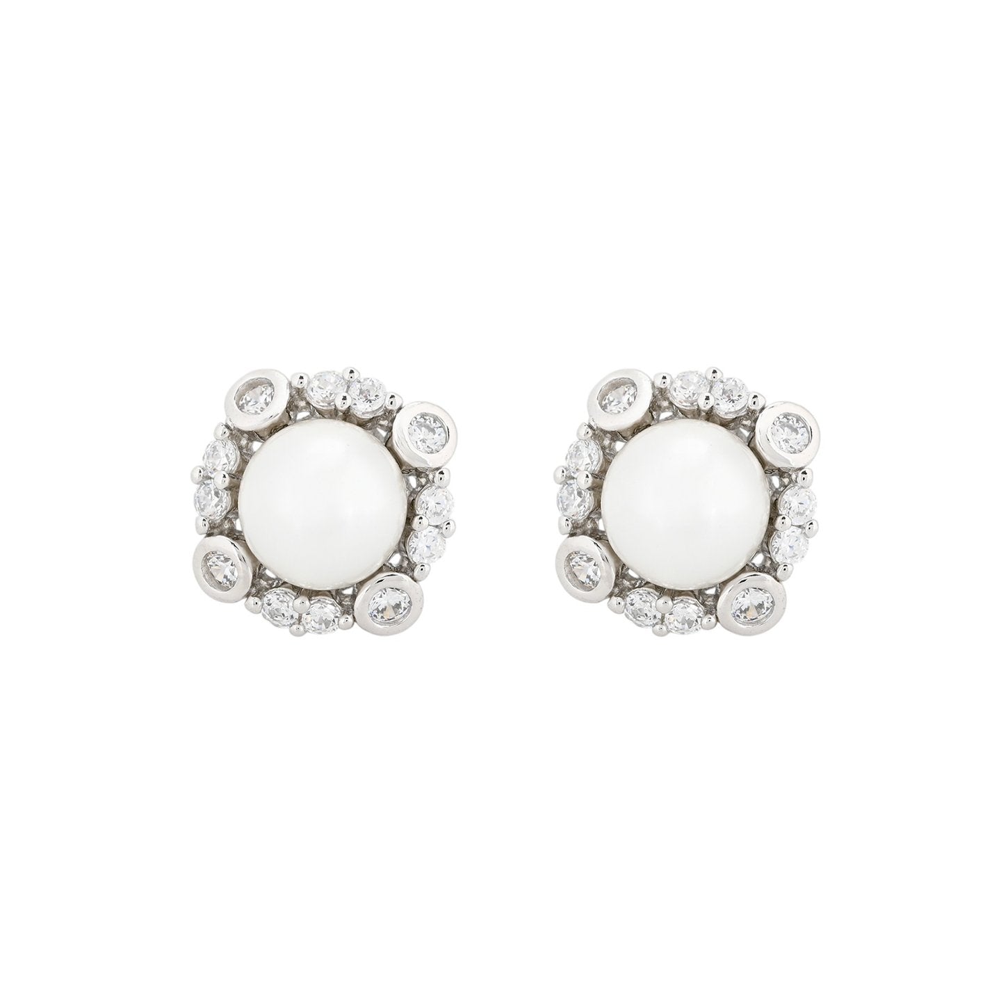 Boucles d'oreilles Luna avec zircones et perle