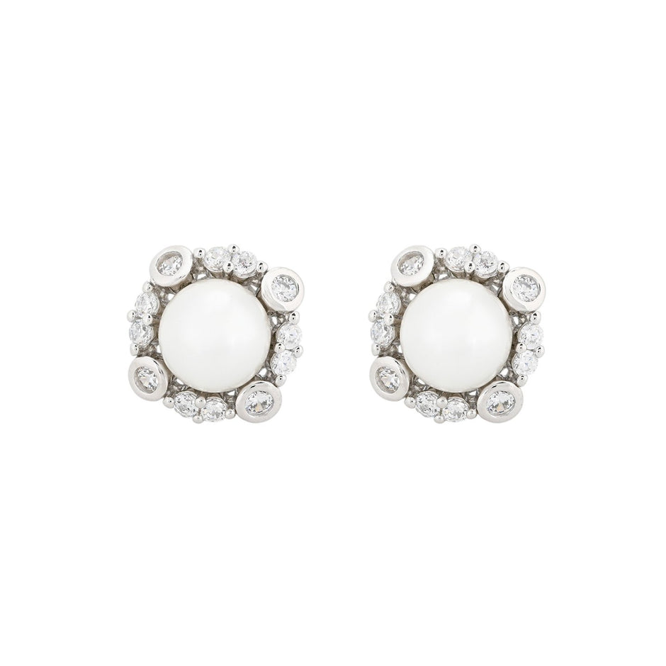 Boucles d'oreilles Luna avec zircones et perle