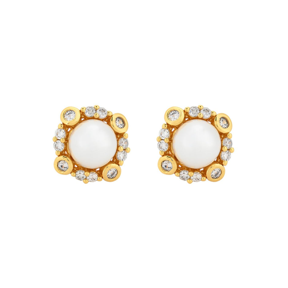 Boucles d'oreilles Luna avec zircones et perle