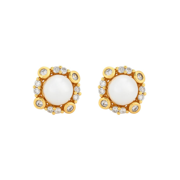 Boucles d'oreilles Luna avec zircones et perle