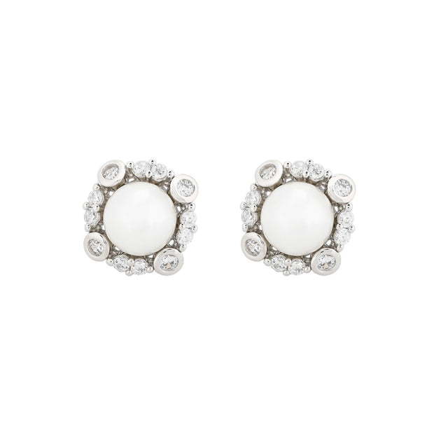 Boucles d'oreilles Luna avec zircones et perle