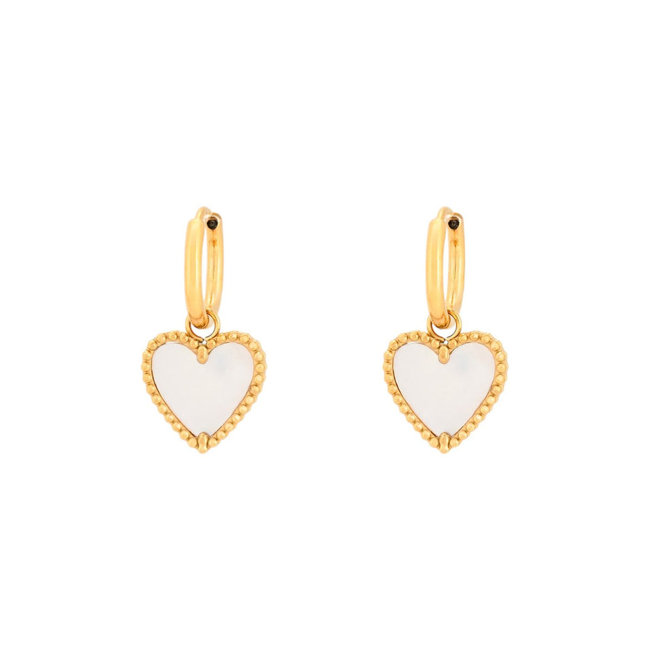 Boucles d'oreilles acier coeur texture et nacre Alba