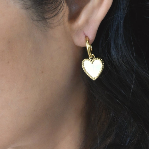 Boucles d'oreilles acier coeur texture et nacre Alba