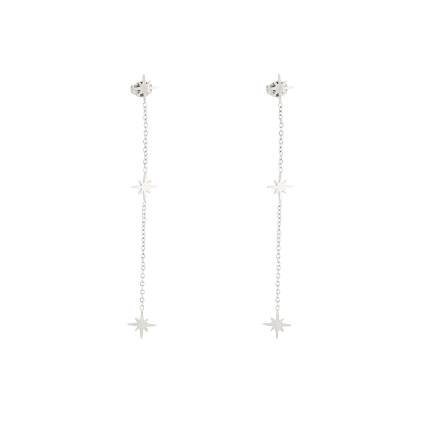 Boucles d'oreilles en acier long étoiles Alba