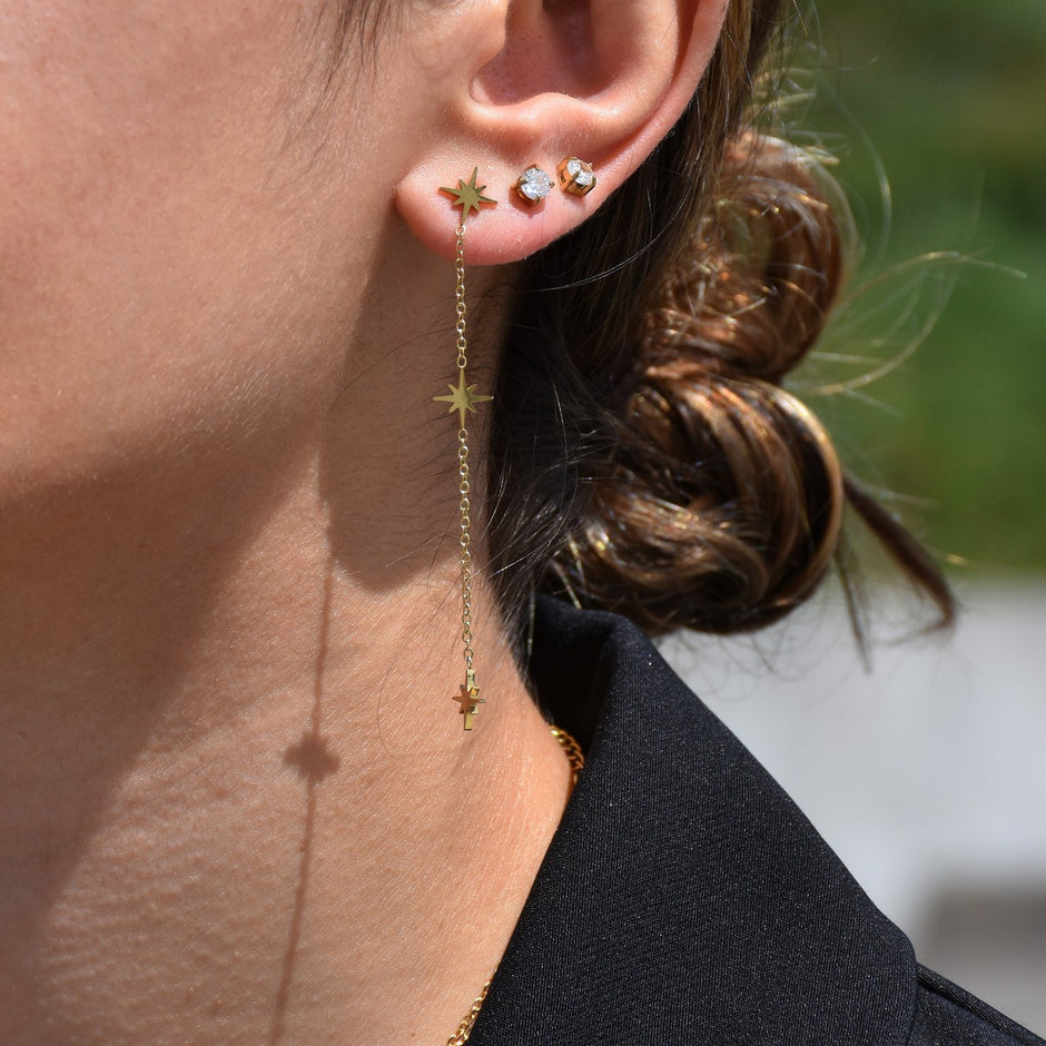 Boucles d'oreilles en acier long étoiles Alba