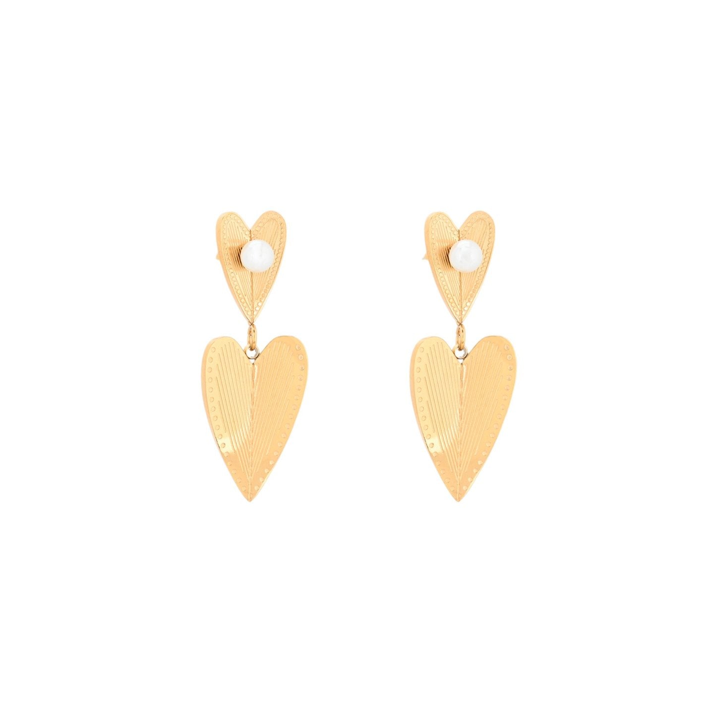 Boucles d'oreilles Esmée en acier suspendu double coeur GB