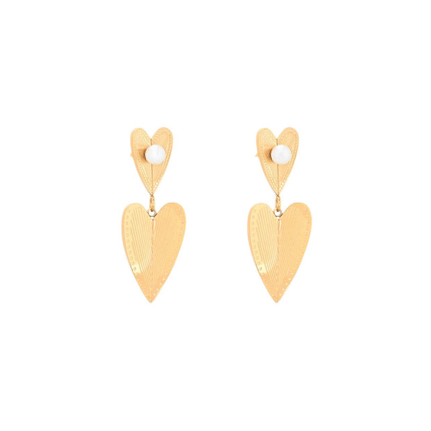 Boucles d'oreilles Esmée en acier suspendu double coeur GB