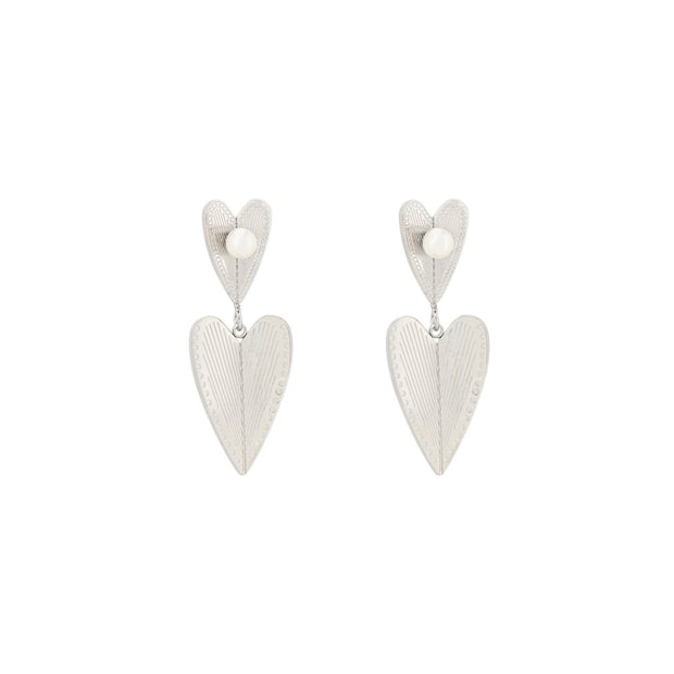 Boucles d'oreilles Esmée en acier suspendu double coeur GB
