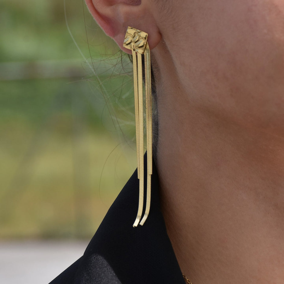 Boucles d'oreilles Esmée acier long avec frange