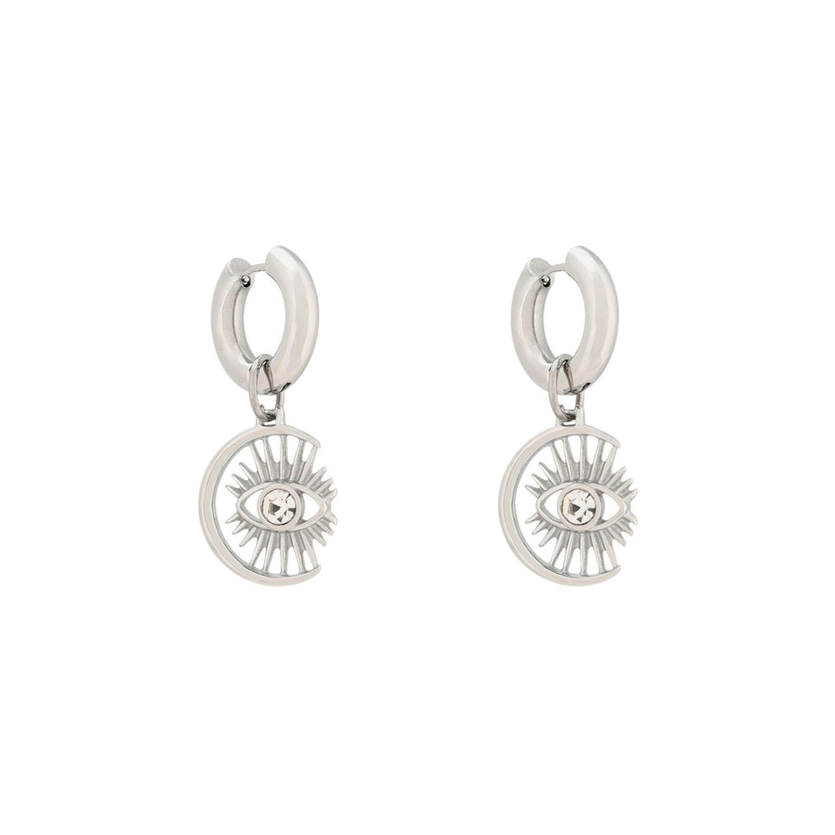 Boucles d'oreilles Alba lune et oeil en acier