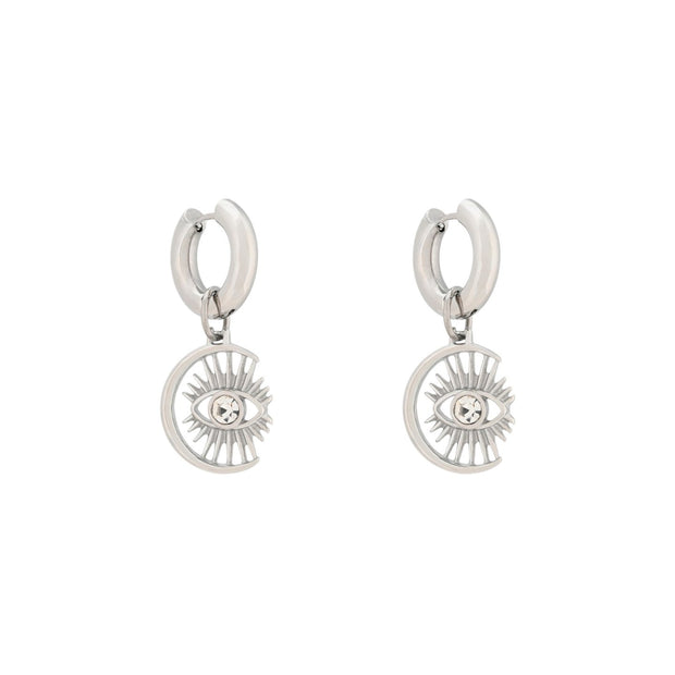 Boucles d'oreilles Alba lune et oeil en acier