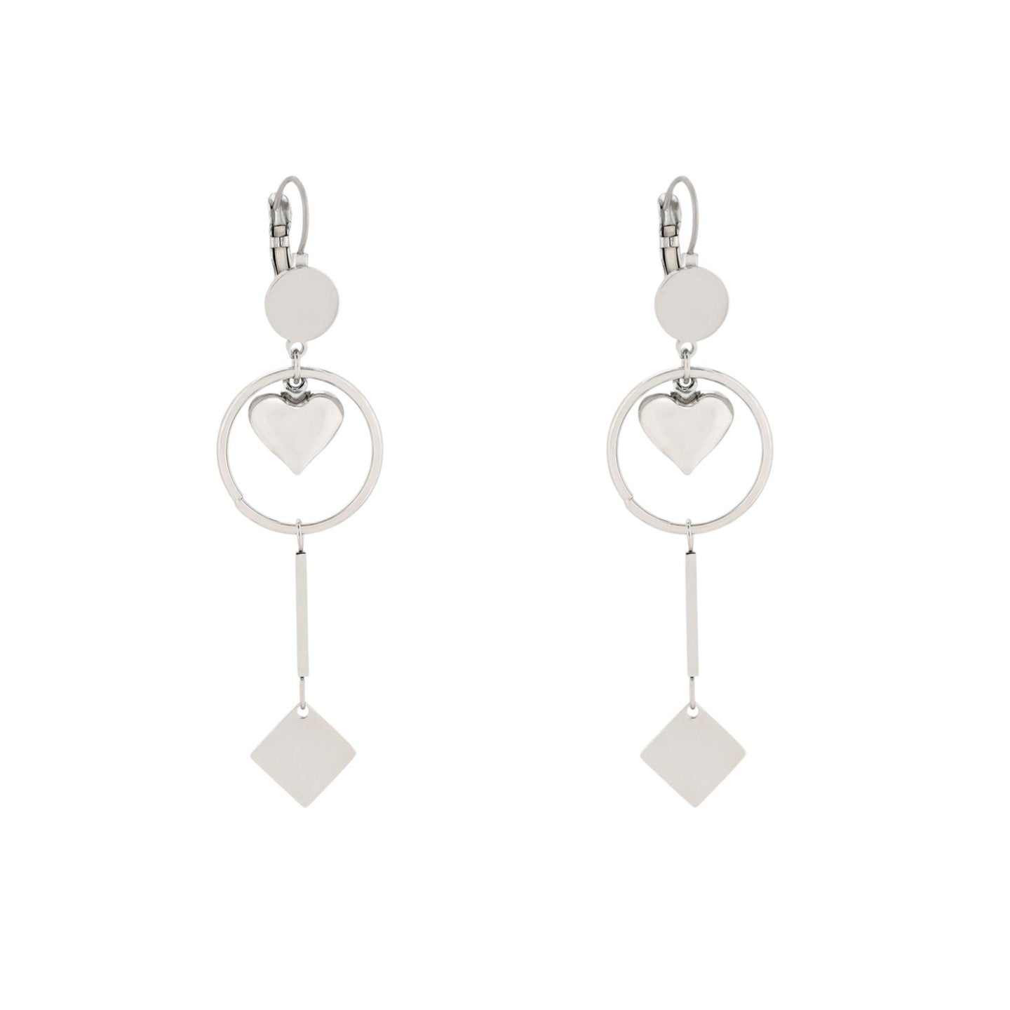 Boucles d'oreilles Esmée acier suspendu avec cercle et coeur