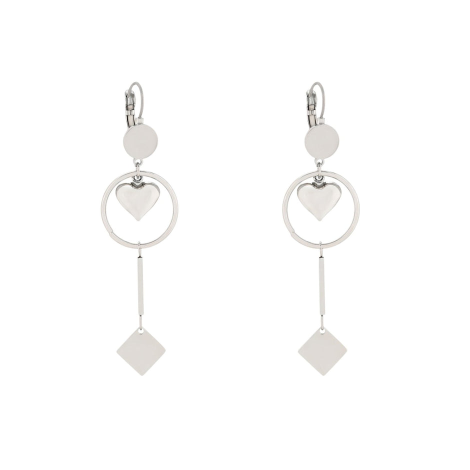 Boucles d'oreilles Esmée acier suspendu avec cercle et coeur