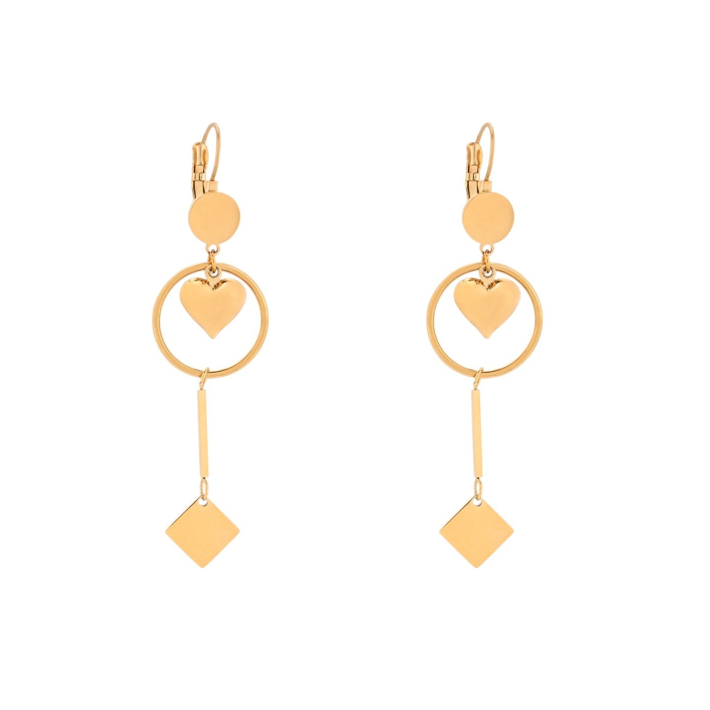 Boucles d'oreilles Esmée acier suspendu avec cercle et coeur