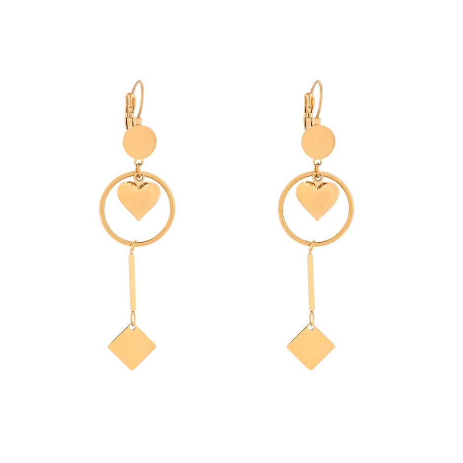 Boucles d'oreilles Esmée acier suspendu avec cercle et coeur