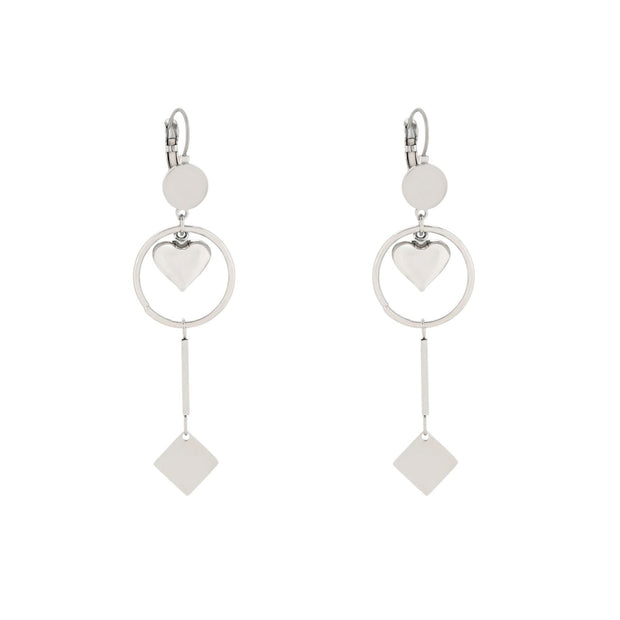 Boucles d'oreilles Esmée acier suspendu avec cercle et coeur