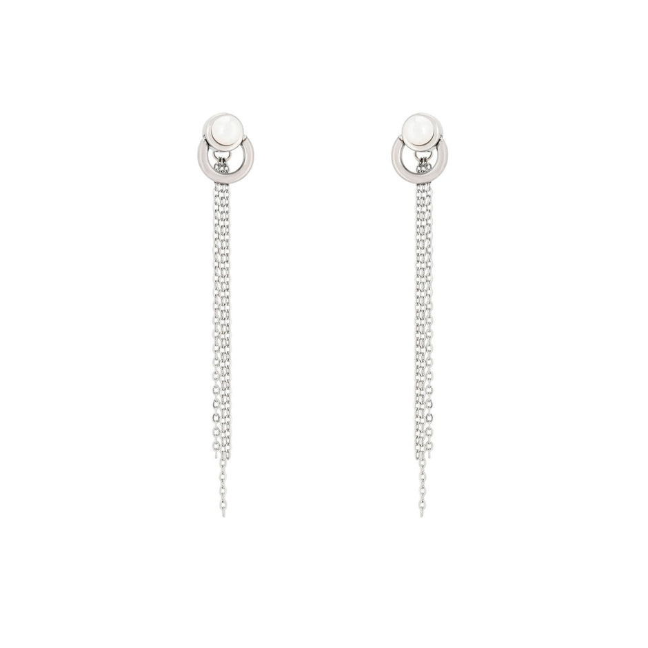 Boucles d'oreilles Alba en acier long avec perle