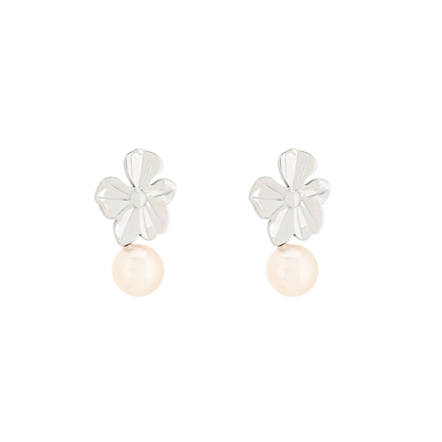 Boucles d'oreilles Esmée pendantes en acier fleur et perle