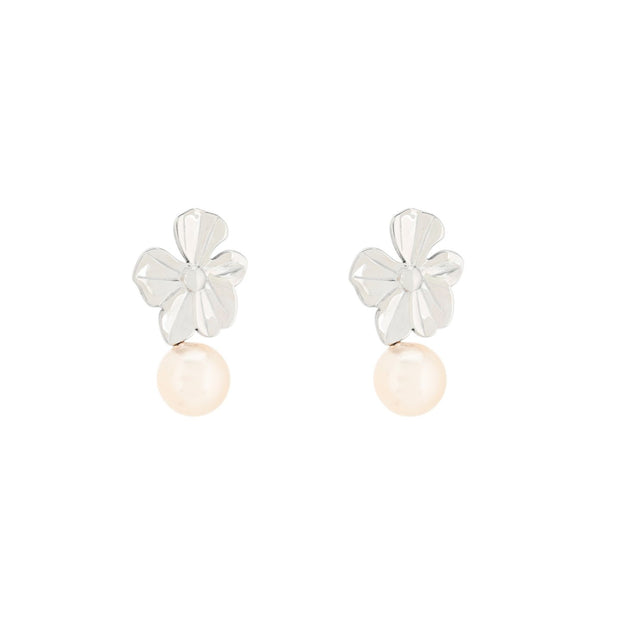 Boucles d'oreilles Esmée pendantes en acier fleur et perle