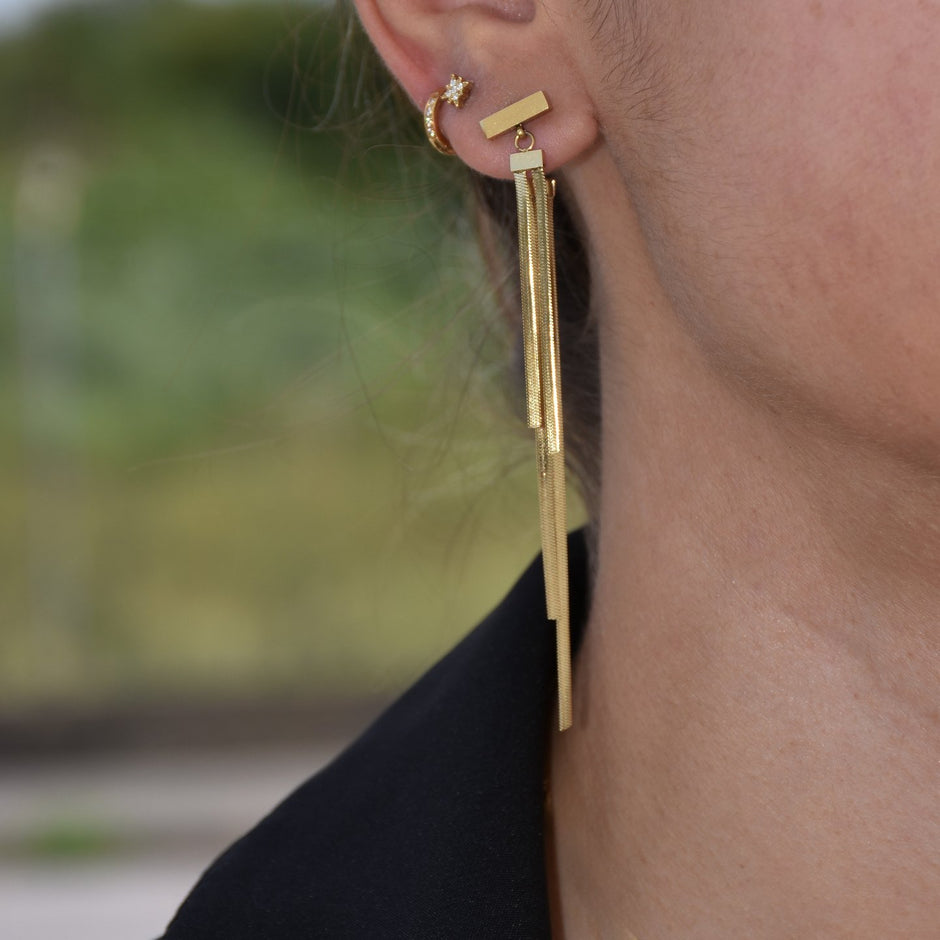 Boucles d'oreilles Esmée en acier long avec frange