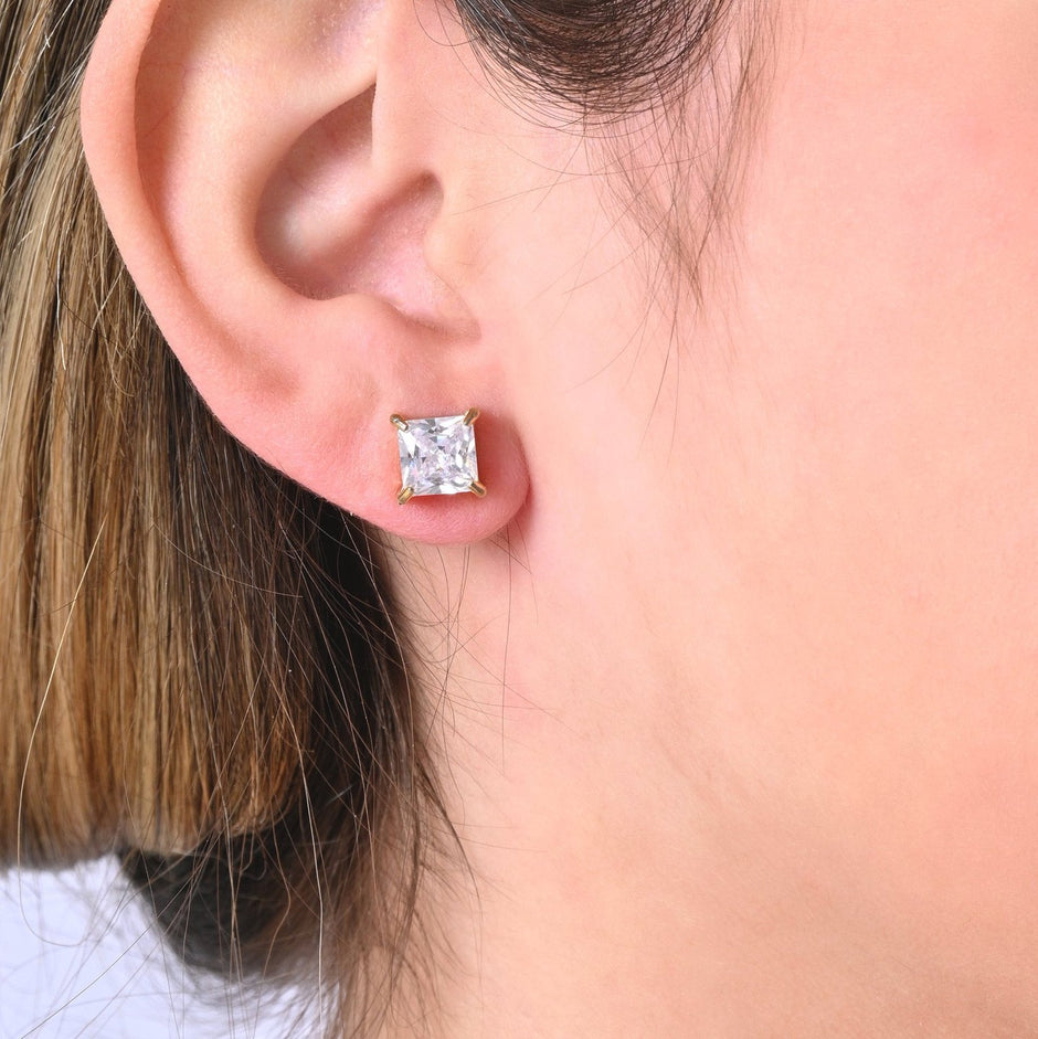 Boucles d'oreilles Alba acier pierre carré