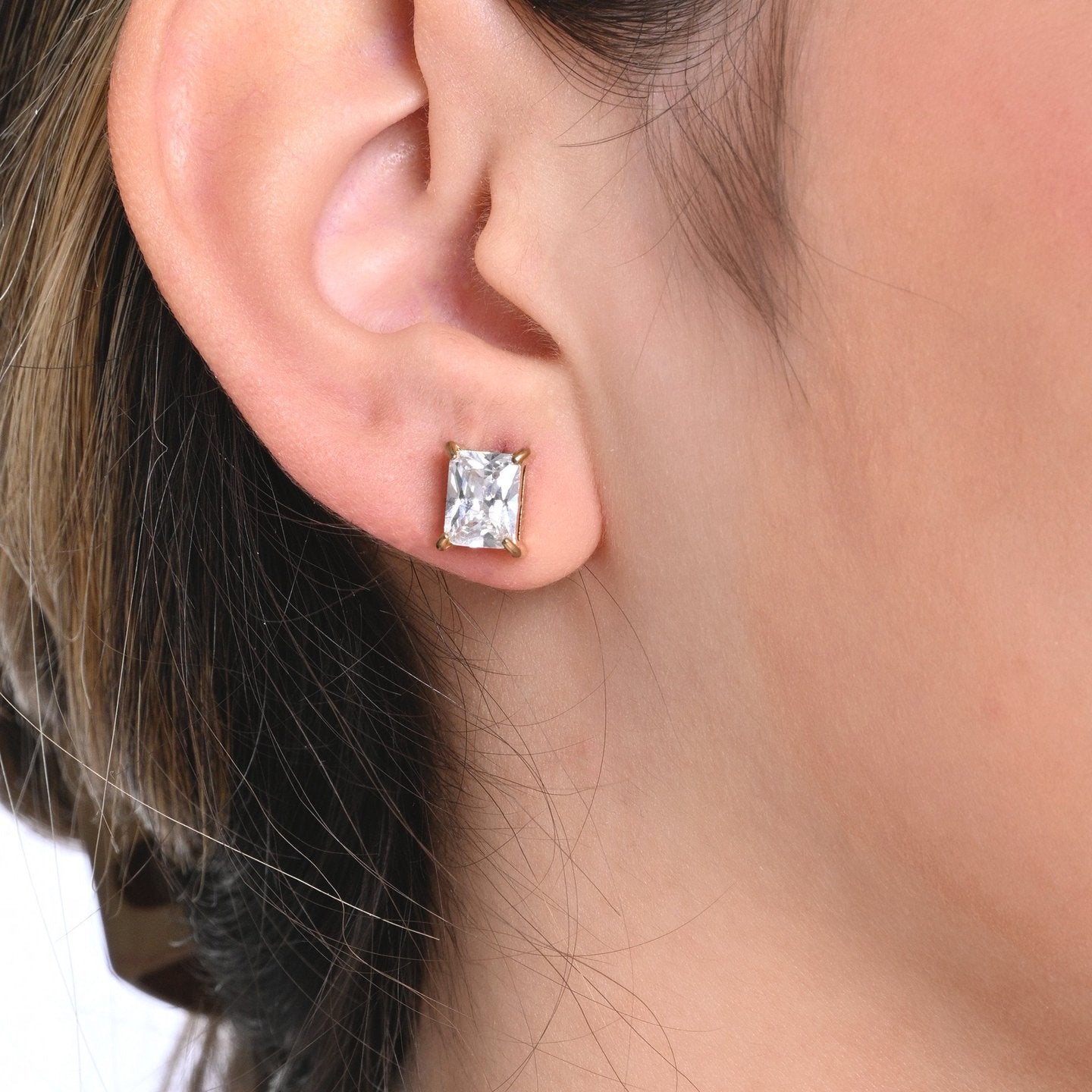 Boucles d'oreilles Alba acier pierre rectangulaire