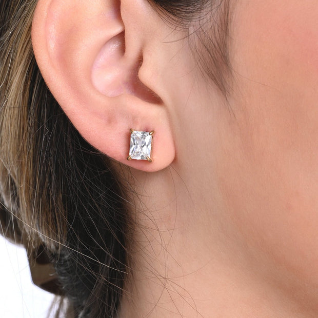 Boucles d'oreilles Alba acier pierre rectangulaire