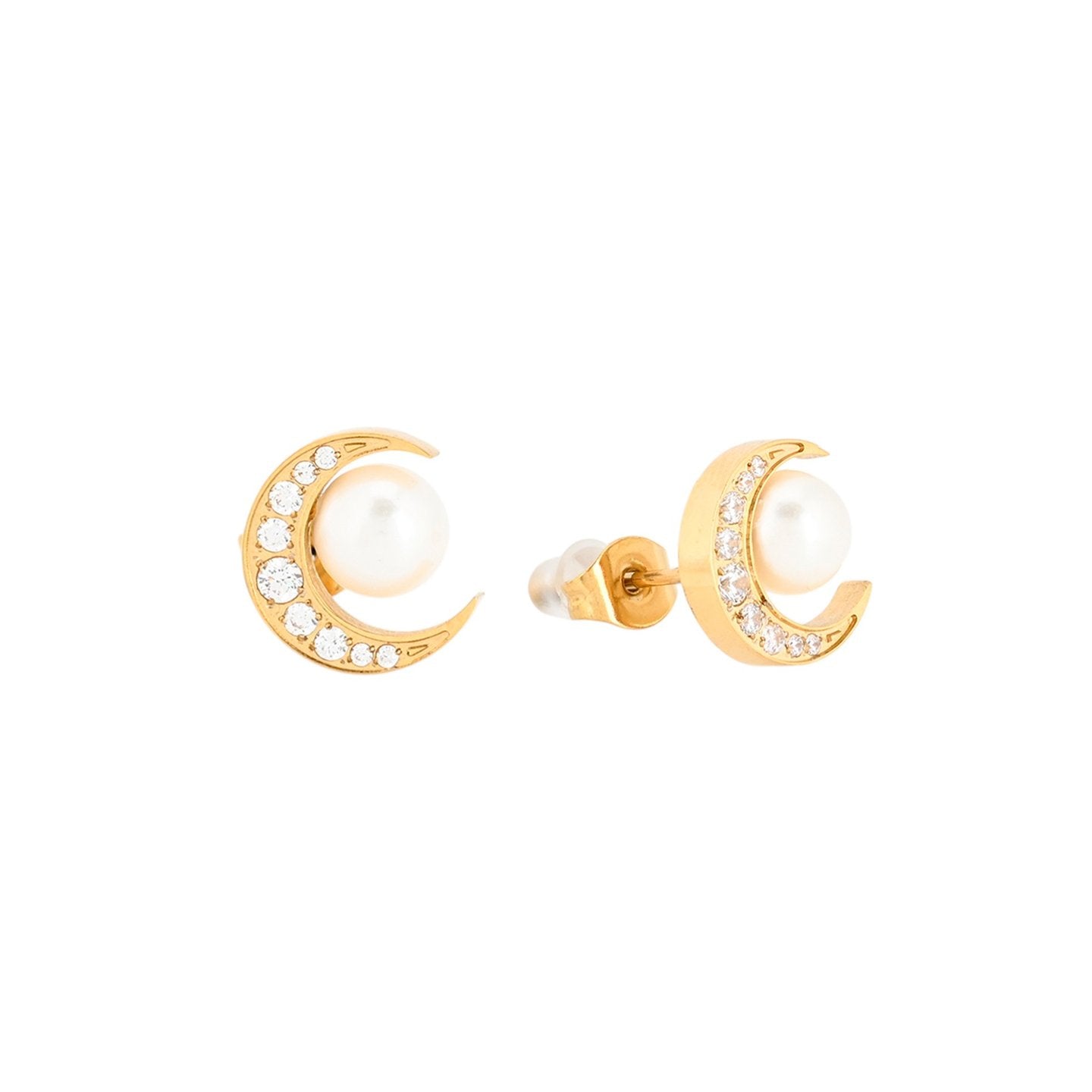 Boucles d'oreilles Alba lune brillante avec perle
