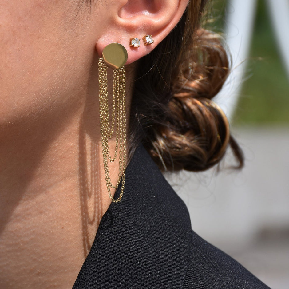 Boucles d'oreilles Alba en acier long chaîne et cercle