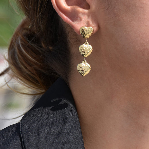 Boucles d'oreilles Esmée acier suspendu cœurs