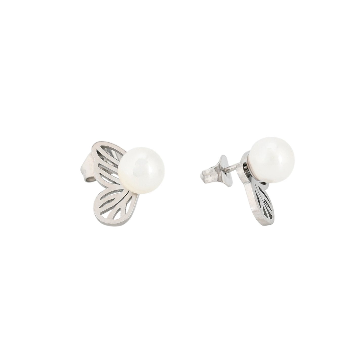 Boucles d'oreilles Alba en acier papillon avec perle