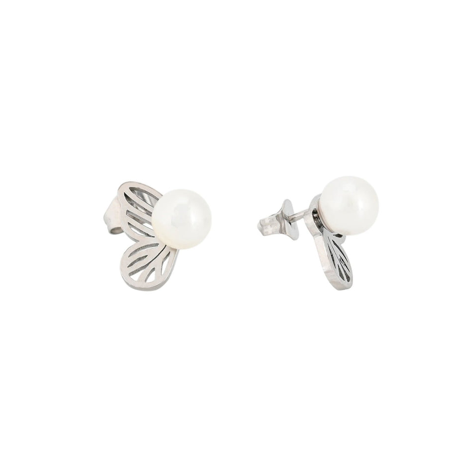 Boucles d'oreilles Alba en acier papillon avec perle