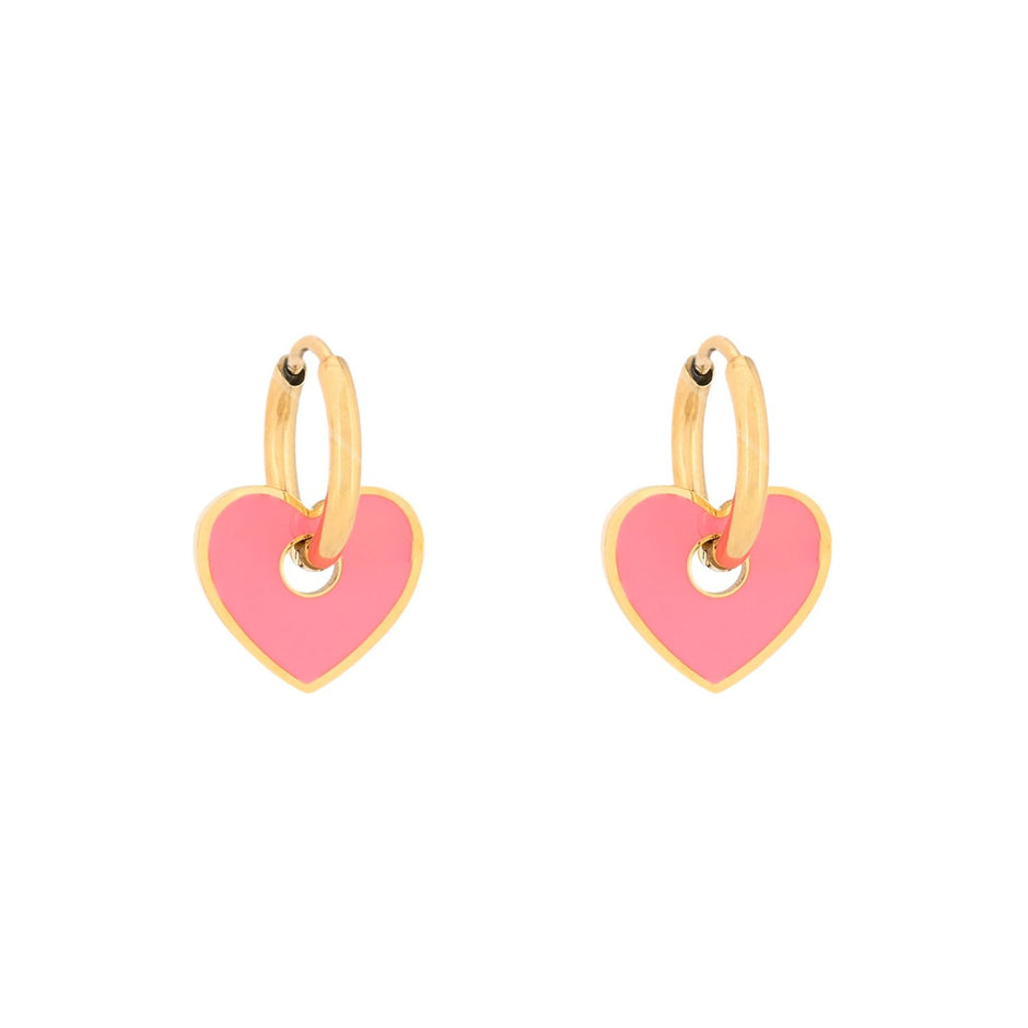 Anneaux Esmée en acier cœur rose
