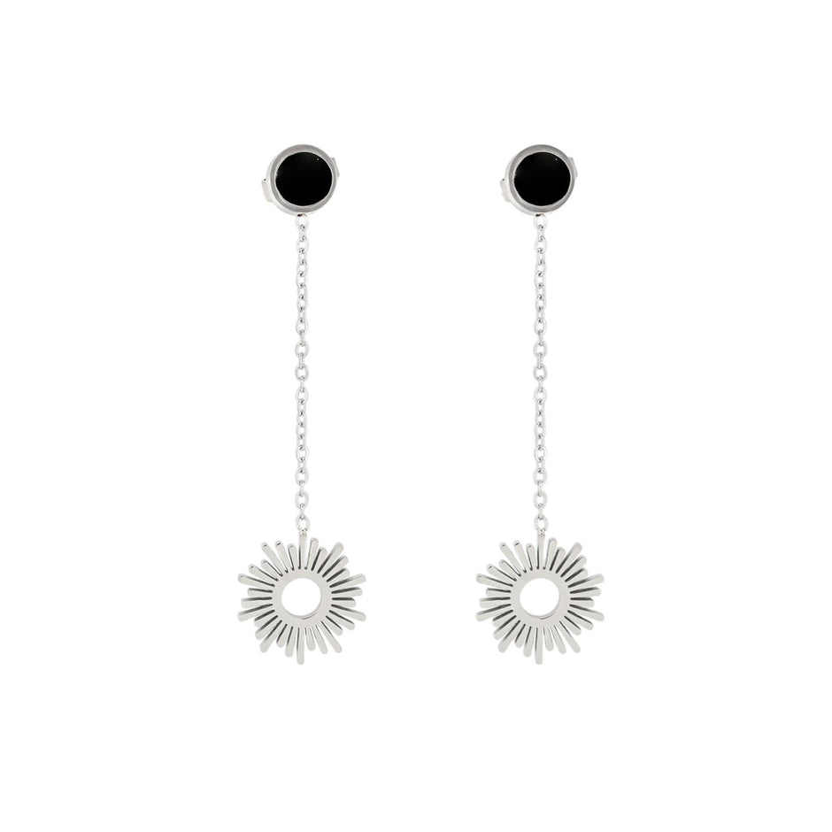 Boucles d'oreilles Alba en acier soleil avec pendentif