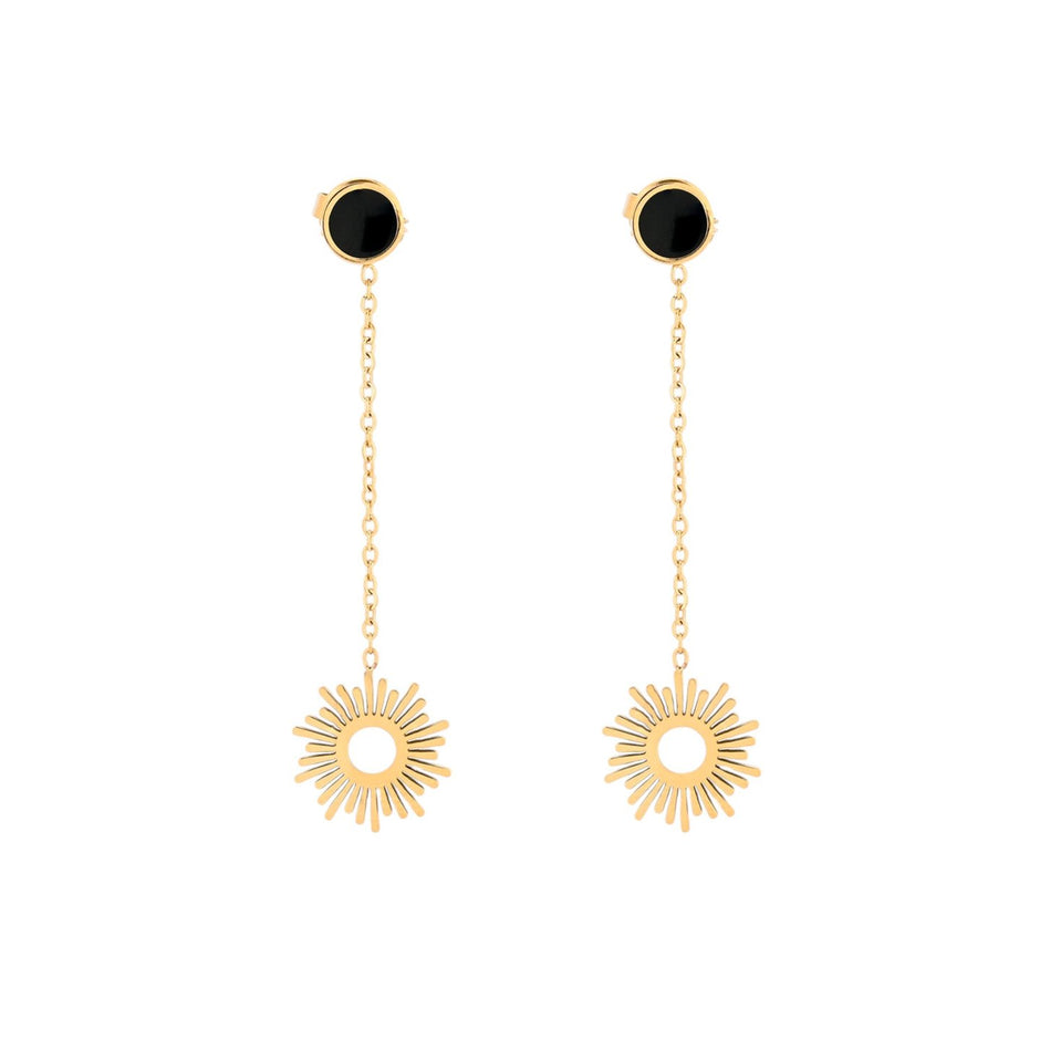 Boucles d'oreilles Alba en acier soleil avec pendentif