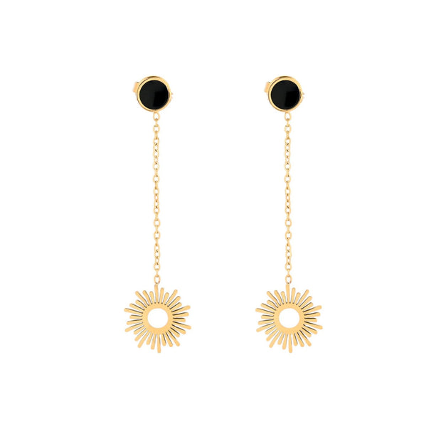 Boucles d'oreilles Alba en acier soleil avec pendentif