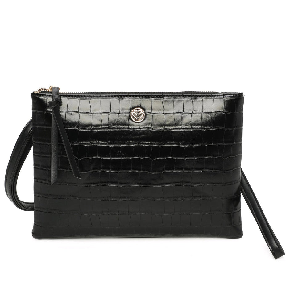 Sac porté épaule style pochette texturé croco