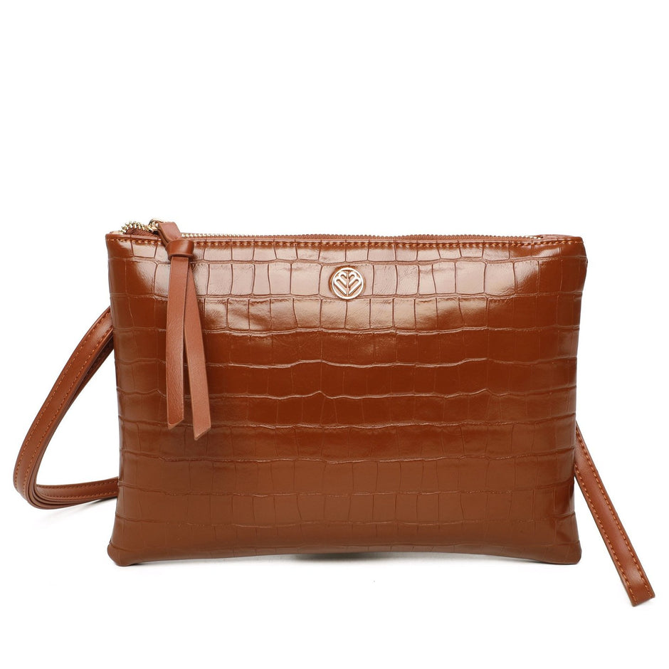 Sac porté épaule style pochette texturé croco