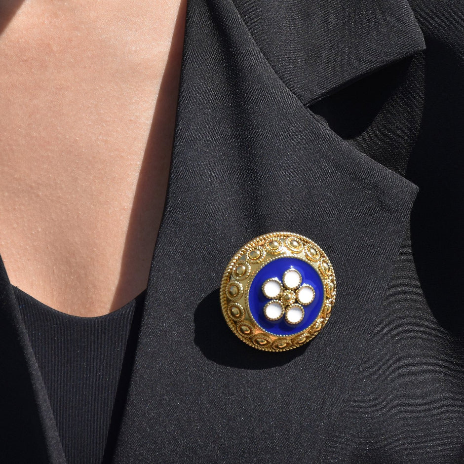 Broche semi précieuse fleur traditionnel