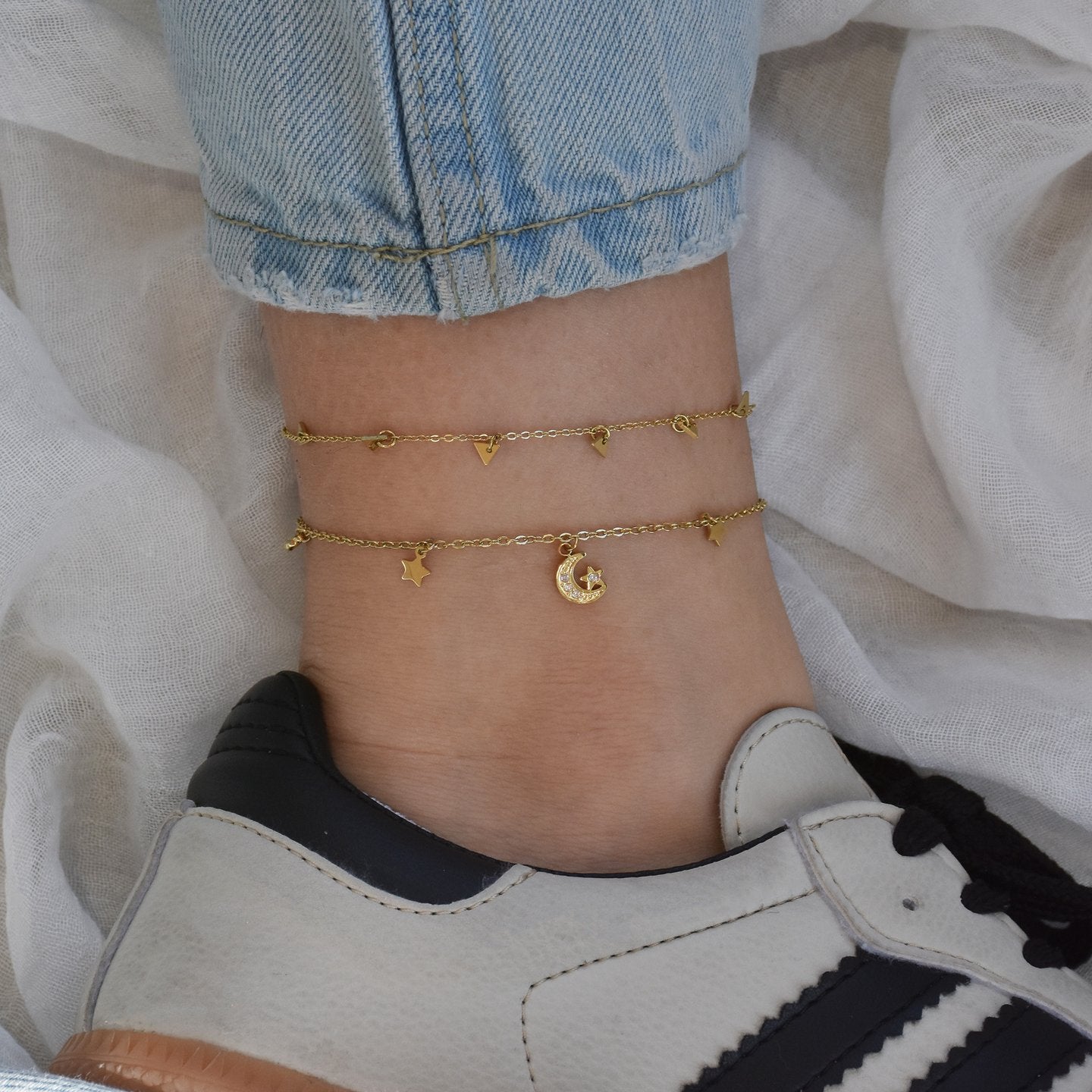 Bracelet Alba de cheville acier avec pendentifs triangulaires