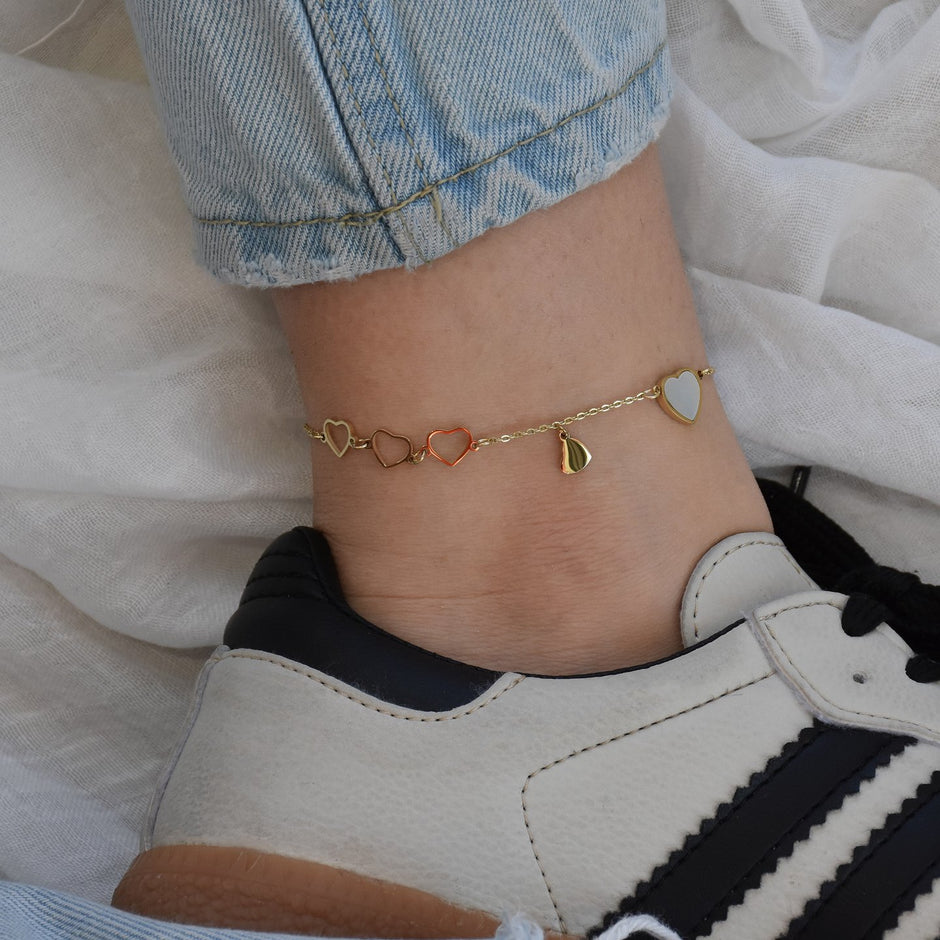 Bracelet Alba pour le pied en acier avec plusieurs cœurs